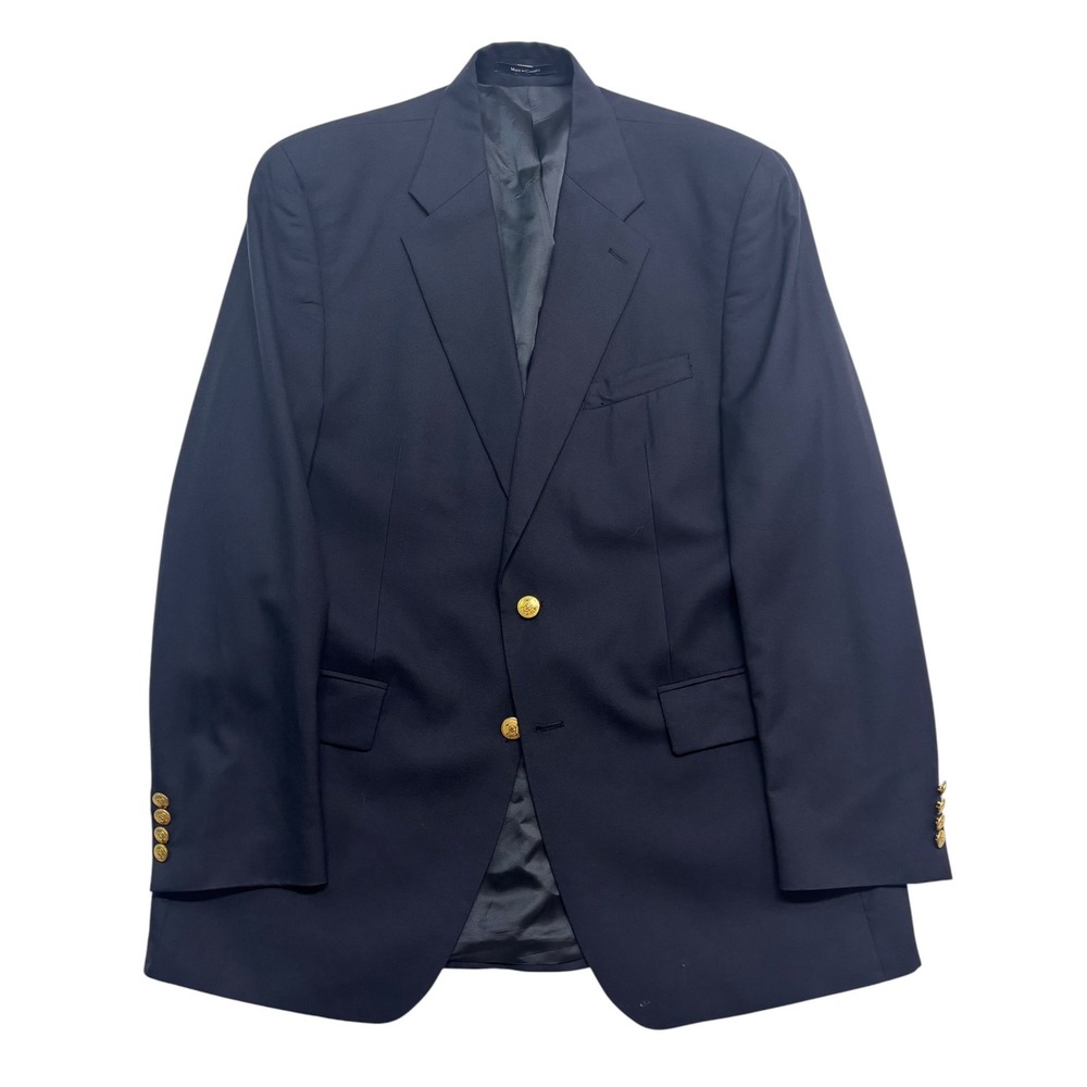 vtg Ralph Lauren Chaps 44L Navy Blue Gold Buttons Blazer Jacket Sport Coat Wool